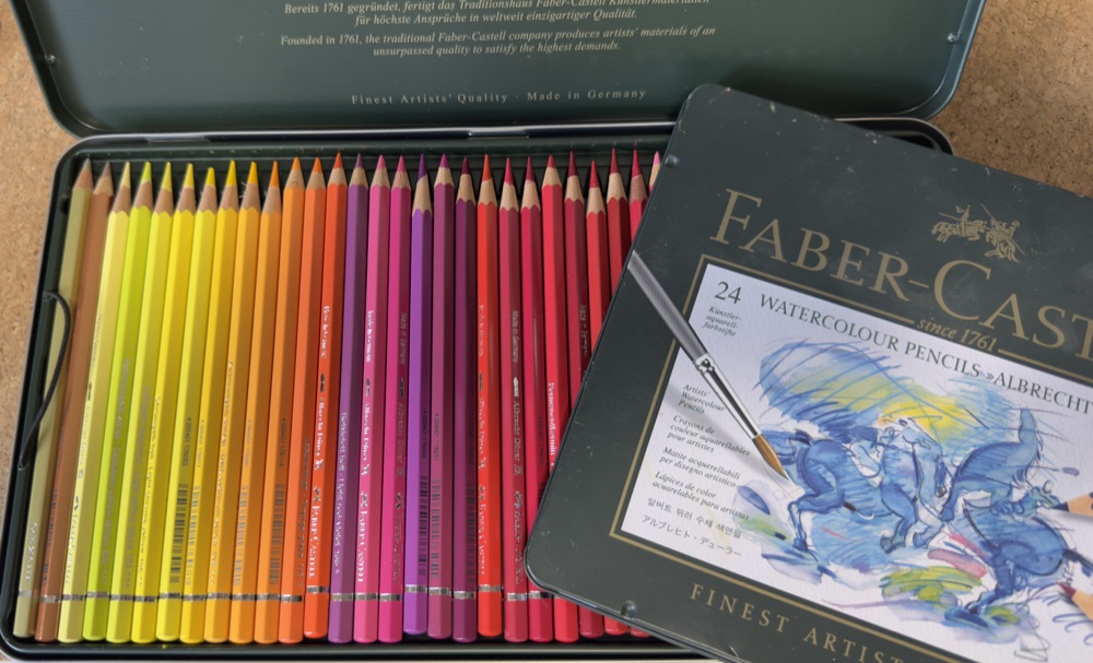 My Faber-Castell Albrecht Durer watercolour pencils, open tin and the 24 set lid