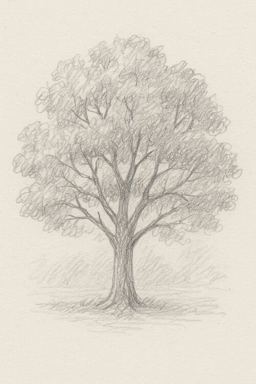 Simple pencil drawing of a tree