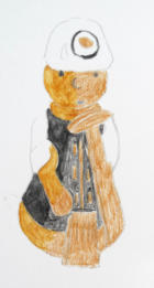 Mid-stage of coloured pencil drawing of a slate miner on Fabriano Classico 5 paper, showing watercolour pencil underpainting activated on the left side and dry pencil on the right.