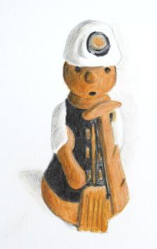Finished drawing of Welsh slate miner: Test 3 result on Fabriano Classico 5 paper with watercolour pencil underpainting.