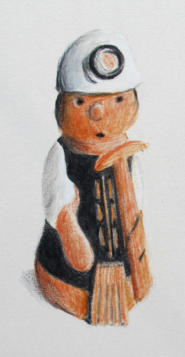 Completed artwork of slate miner for Test 5, demonstrating coloured pencil application and blending on Stonehenge light grey paper