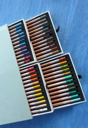 The distinctive box holding 48 Bruynzeel pastel pencils