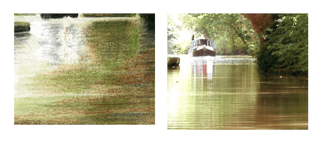 Peter's interpretation of the water in coloured pencil beside the photo