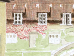 Starting work on the bricks in our colored pencil step by step