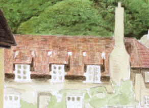 Adding layers of colored pencil to the roof