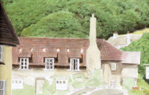 Glazing the roof in our colored pencil drawing