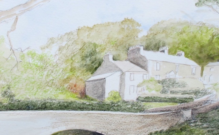 Painting the houses beyond Brokken Bridge using watercolour pencil washes Painting the houses beyond Brokken Bridge using watercolour pencil washes