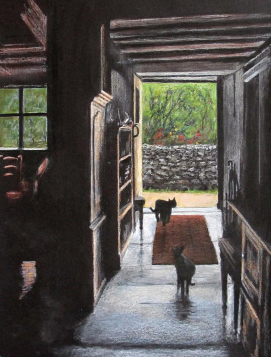 Mixed media drawing on black paper