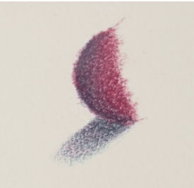 Coloured pencil illustration showing how a complementary colour, like green, is used to create a realistic, richer shadow on a red curved object.