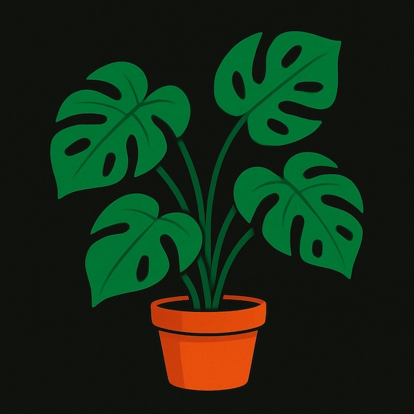 Illustration defining negative space: the black shapes surrounding and seen between the green leaves and orange pot of a plant graphic.