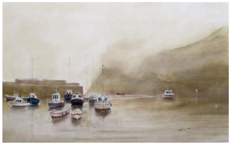 Harbour scene worked in pan pastel and coloured pencil