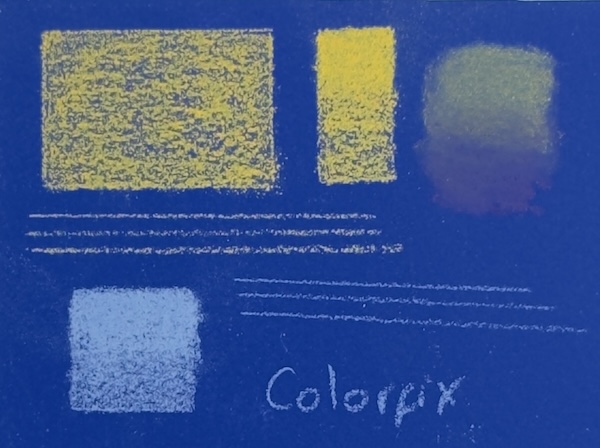 Performance of yellow pastel pencil and Polychromos on dark blue Art Spectrum Colourfix, demonstrating colour shifts and good layering capacity despite faster pencil wear.