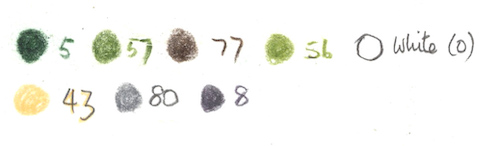 The pallette of colors used in the painting