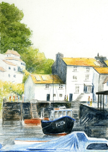 Polperror harbour in watercolor pencils Polperror harbour in watercolor pencils