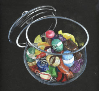 More sweets in colored pencil on black paper