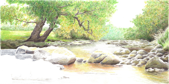 The progress of the Tavy Rocks painting so far