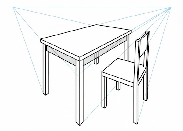 Drawing a table and chair in perspective