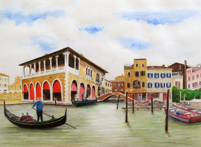 a drawing of the Rialto Fish Market in Venice a drawing of the Rialto Fish Market in Venice