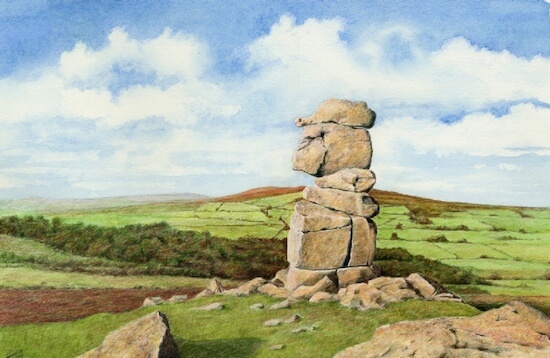 Drawing of the Bowerman Stone, Dartmoor, UK