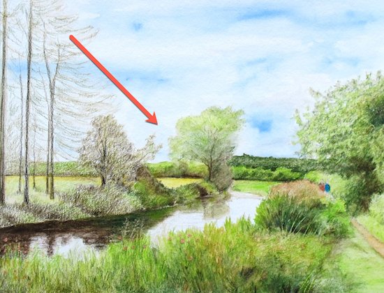 The diagonal line of tall trees on the left drawing the eye into the centre