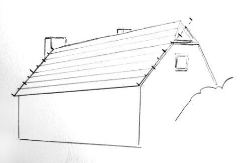 Sketch showing roof tiles halved and halved again to keep correct proportion