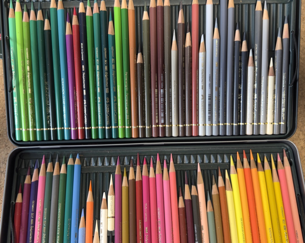 Tin of Faber-Castell Polychromos coloured pencils