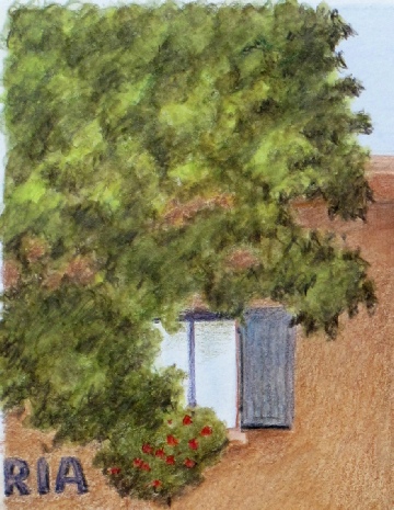 Close-up of the tree foliage showing layered Pablo pencil detail