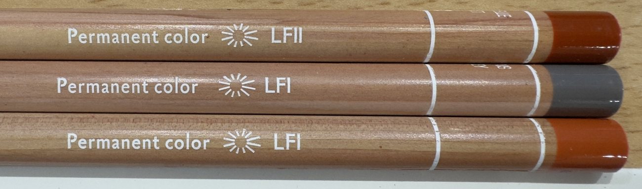 Caran d'Ache Luminance pencils marked LFI and LFII beside a sun symbol on the barrel