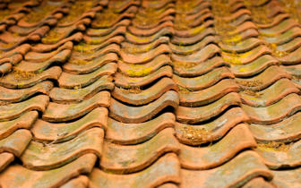 Curved Mediterranean clay roof tiles with few straight lines