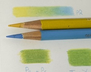 An oil-based Polychromos coloured pencil tip still sharp after the same test