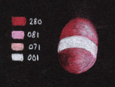 Red sweet wrapper colour sequence swatched on black paper