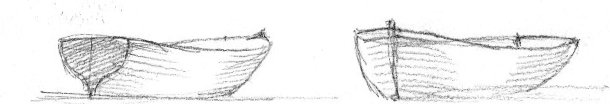 full width side view sketches showing curved boat hull shapes