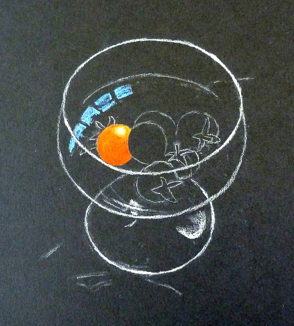 Glass and reflection drawn in white, with the first tomato begun