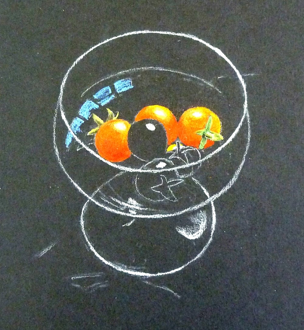 Several tomatoes built up, one still left as bare black card