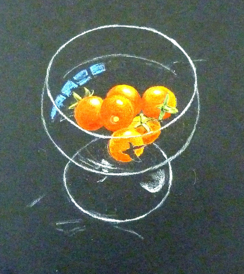 All the tomatoes built up in warm colour against the black