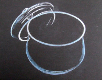 The sweet jar drawn in white outline on black paper