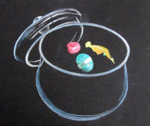 First sweets rendered in the jar in coloured pencil